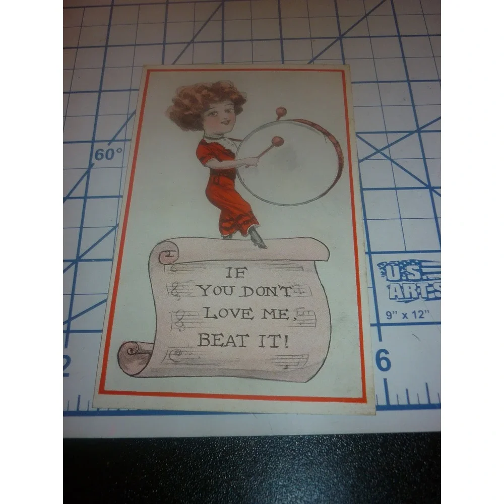 Vintage Postcard If You Don't Love Me Beat It Girl with Drum Series 224 Unposted